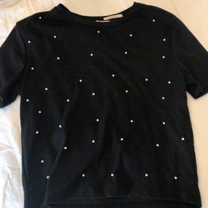 Black Tee pearl studded